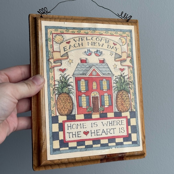 Vintage Hanging Wood Plaque Welcome Each New Day & Home Is Where The Heart Is - Picture 4 of 14